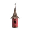 Outdoor Red Metal Bird House with Vintage Bronze Phonograph Style Roof