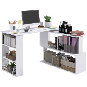 360° Rotating Home Office Desk L Shaped Corner Computer Desk with Storage Shelves, Writing Table Workstation, White