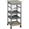 Rolling Kitchen Cart with Pull-Out Tray, Slide-Out Basket, and Rolling Island, Gray