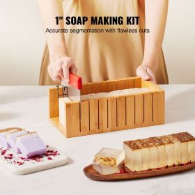 Soap Making Kit, Bamboo Cutting Box and Inner Box with Silicone Mold, Stainless Steel Straight Cutter and Wavy Cutter, 100 Bags and 105 Stickers