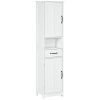 Slim Bathroom Storage Cabinet, Tall Linen Tower with Open Shelf, Drawer, Recessed Doors & Adjustable Shelves, White
