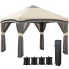 10x10 Pop Up Canopy, Netting, Foldable, Height Adjustable, Wheeled Carry Bag, 4 Sand Bags, Beige