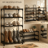 10 Tier Shoe Rack Narrow Shoe Shelf Tall Metal Shoe Storage Organizer for Entryway Closet, Freestanding Boot Rack with Hooks, Holds 20-24 Pairs