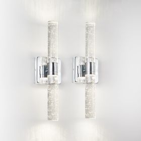 17"(H) Contemporary Crystal Wall Light, Chrome Finish with Bubble Crystal, 2-Light Sconce for Bathroom, Bedroom