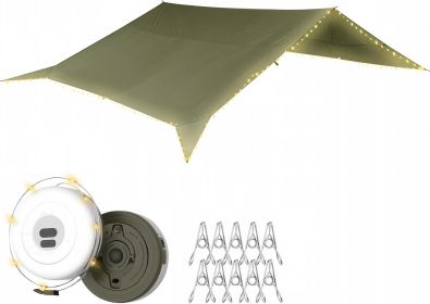 Large Waterproof Camping Tarp Shelter Kit with LED String Lights