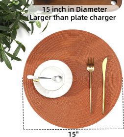 Round Placemats Set of 6 Washable 15 inch Round Placemat Cotton Polyester Woven Braided Table Place Mats for Dining Table Decor, Dark Orange