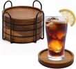 4 Pcs Wood Coasters for Drinks Absorbent, Wooden Coasters with Holder, Drink Coasters for Coffee Table