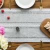 Mode Grey Rustic Cotton Linen Table Runner, Seasonal Embroidered Hollow Kitchen Dining Table Decoration for Home Party Decor 13x72 Inch
