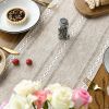 Mode Brown Rustic Cotton Linen Table Runner, Seasonal Embroidered Hollow Kitchen Dining Table Decoration for Home Party Decor 13x72 Inch