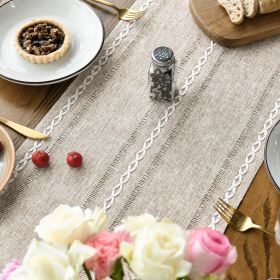 Mode Brown Rustic Cotton Linen Table Runner, Seasonal Embroidered Hollow Kitchen Dining Table Decoration for Home Party Decor 13x72 Inch