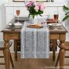Mode Dark Grey Rustic Cotton Linen Table Runner, Seasonal Embroidered Hollow Kitchen Dining Table Decoration for Home Party Decor 13x60 Inch