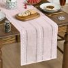 Mode Pink Rustic Cotton Linen Table Runner, Seasonal Embroidered Hollow Kitchen Dining Table Decoration for Home Party Decor 13x36 Inch