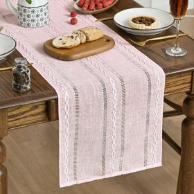 Mode Pink Rustic Cotton Linen Table Runner, Seasonal Embroidered Hollow Kitchen Dining Table Decoration for Home Party Decor 13x36 Inch