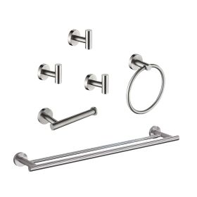 6-Pieces Bathroom Hardware Accessories Set, Bath Towel Bar, Towel Ring, Toilet Paper Holder and Towel Hooks for Wall Mounted