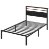 Twin Size Bed Frame with Headboard and Storage Shelf, Metal Bed, Upholstered Wooden Beds, Sturdy Frames for Bedroom Furniture, No Box Spring Needed
