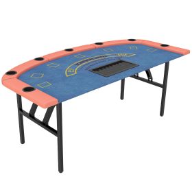Poker Table Foldable, 72" Portable Casino Blackjack Table for 8 Players with Felt Surface, Cup Holders, Blue