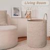 Large Woven Laundry Basket Hamper,60L Cotton Rope Storage Bin for Blankets,Toys and Clothes,Decorative Tall Nursery Hamper for Living Room