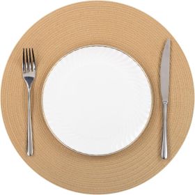 15 inch Round Braided Placemats Set of 6 Cotton Polyester Heat Resistant Round Table Mats Washable Place Mats for Dinner Party Table Decoration (Camel