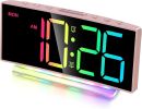 Modern Curved Cute Digital Alarm Clock,Colorful Led Display,Adjustable Volume,Weekday/Weekend Mode,Simple Clock for Bedrooms Bedside