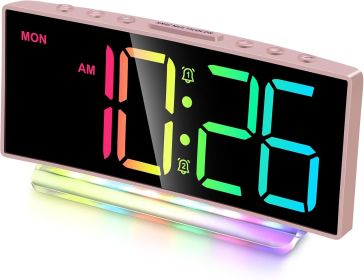 Modern Curved Cute Digital Alarm Clock,Colorful Led Display,Adjustable Volume,Weekday/Weekend Mode,Simple Clock for Bedrooms Bedside