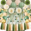 Sage Green Party Decorations Birthday Party Decorations Bridal Shower Balloons Paper Pompoms Fringe Curtain for Birthday Baby Shower Bridal Shower Sup