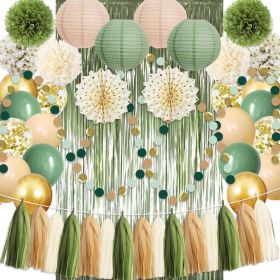 Sage Green Party Decorations Birthday Party Decorations Bridal Shower Balloons Paper Pompoms Fringe Curtain for Birthday Baby Shower Bridal Shower Sup