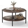 Round Coffee Table 2-Tier Industrial Accent Table with Open Storage Shelf