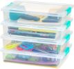 6 Qt. Storage Bins with Lids, 4-Pack, |Made in USA|, Small Plastic Craft Container Sensory Totes for Art Supplies, Paper, and Office