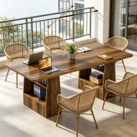 Rectangular 63'' Conference Table with 4-Tier Shelf Executive Meeting Table Office Furniture