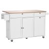 Kitchen Island Cart with Storage, 60in Wide Mobile Kitchen Cart with Wheels, Drop Leaf, 2 Drawers, Trash Can Cabinet, Knife Holder, Spice Rack
