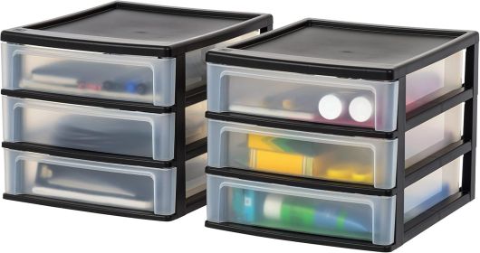 Plastic Stacking Desk Top 3-Drawer Storage Organizer, 2-Pack
