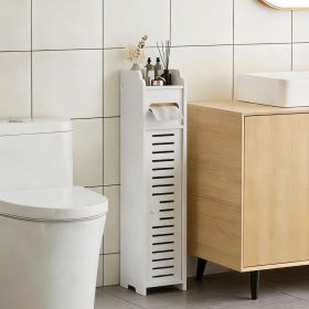 Small Bathroom Storage Cabinet, Freestanding Toilet Paper Storage with Door and Shelves, Corner Floor Cabinet