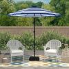 Outdoor 9ft Patio Umbrella with Crank Handle and Push Button Tilt, Outdoor Market Umbrella with 8 Ribs Blue Stripe