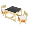 Kids Table and 2 Chairs Set, Toddler Table and Chair Set with Storage Space under the Table, Cloth Storage Box under the Chairs, Wooden Desk for Art