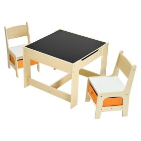 Kids Table and 2 Chairs Set, Toddler Table and Chair Set with Storage Space under the Table, Cloth Storage Box under the Chairs, Wooden Desk for Art