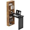 Fold-out Convertible Home Office Desk, Computer Desk with Blackboard and Side Shelf, Rustic Brown