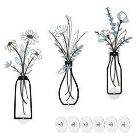 3 Pieces Metal Flowers Wall Arts - Rustic Farmhouse Decor Minimalist Flower Wall Decors for Living Room Bathroom Kitchen Bedroom Dining Room - Housewa