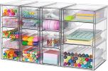 4 Set Clear Desk Organizer, Pen Organizer with 16 Drawers, Acrylic Desktop Organization and Storage for Office Supplies, Pen, Makeup, Art Craft