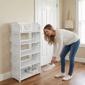 5 Tier Carved Shoe Rack Wooden Plastic Board Freestanding Storage Organizer Shelf Space Saving Shoe Shelf for Entryway Closet Hallway Bedroom Decorati
