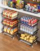 3-Tier Rolling Pantry Floor Organizer and Storage Cart with Wheels, Stackable Wire Pantry Baskets for Pantry Shelves