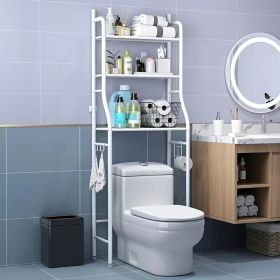 3-Tier Space-Saving Toilet Storage Rack – Metal Over-the-Tank Organizer with Toilet Paper Holder & Hooks, Easy No-Drill Assembly