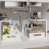 Pull Out Cabinet Organizer 2 Tier Slide Out Sink Shelf Cabinet Storage Shelves, Storage for Kitchen Bathroom, White, 2 Pack