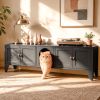 58" Metal Cat Litter Box Enclosure, Hidden Litter Box Furniture for 2 Cats, Large Indoor Cat House TV Stand Cabinet with Ventilation & 2 Compartments