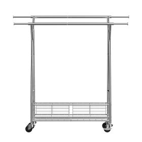Clothes Rack, Rolling Clothing Garment Rack with 2 Hanging Rods and Storage Basket, 330 lbs Load Capacity