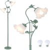 Flower Floor Lamp for Living Room, Vintage Floor Lamp with 2 LED 5W Blubs, Foot Switch, Green Standing Lamp with Acrylic Shade