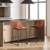 Faux Leather Counter Height Bar Stools Set of 2, With Back and Metal Leg, 26 inch Height, for Home Kitchen Office, Brown