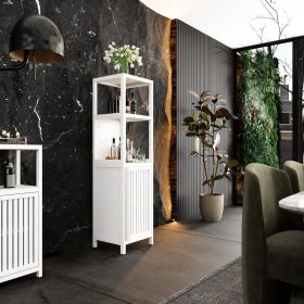 Large capacity multifunctional bamboo storage cabinet furniture for bathroom and living room white