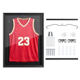 Jersey Frame Display Case, 35.4 x 27.6 x 1.5 in, Lockable Wooden Sport Jersey Shadow Box with 98% UV Protection PC Panel and Hanger