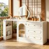 360° Rotatable Makeup Desk Vanity Desk with 3 Drawers without Mirror for Bedroom Home Office Furniture