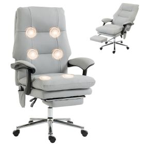 Massage Office Chair with 6-Point Vibration, Pet-Friendly Faux Leather Ergonomic Executive Desk Chair, Light Gray